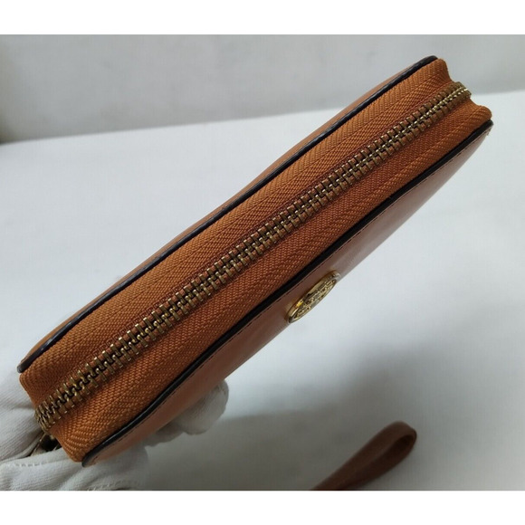 Tory Burch Camel Tan Leather Zip Around Credit Card Wristlet Wallet - Picture 9 of 16